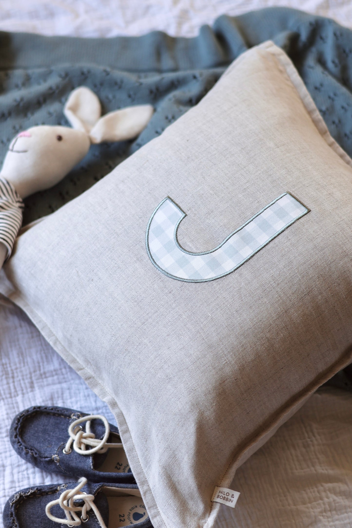 Gingham Letter Pure Linen Cushion