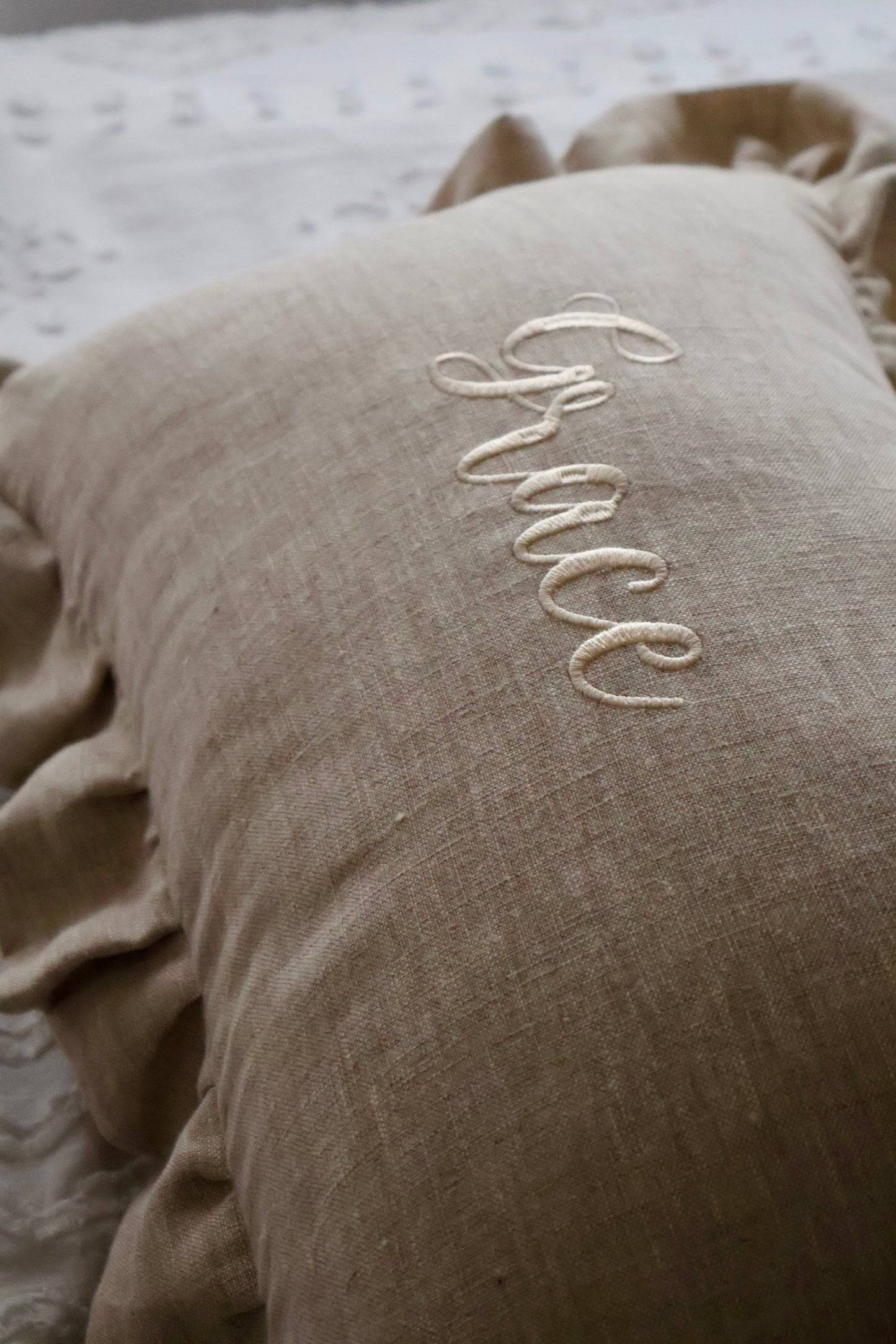 Personalised Ruffle Linen Cushion Cover