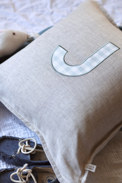Gingham Letter Pure Linen Cushion Cover