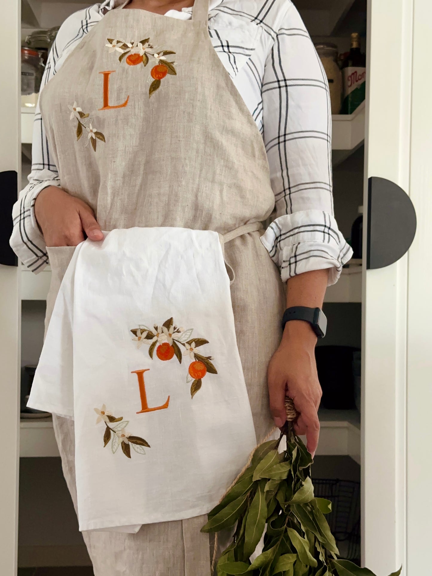 Orange blossom Linen Tea towel
