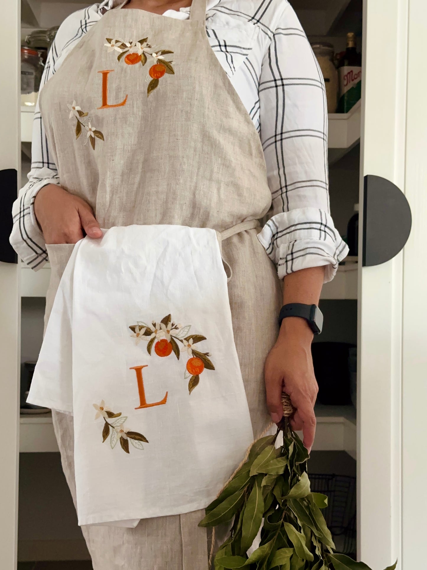 Linen Tea towel- Orange blossom