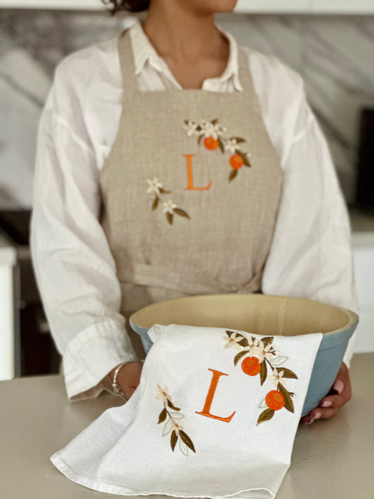 Orange blossom Linen Tea towel
