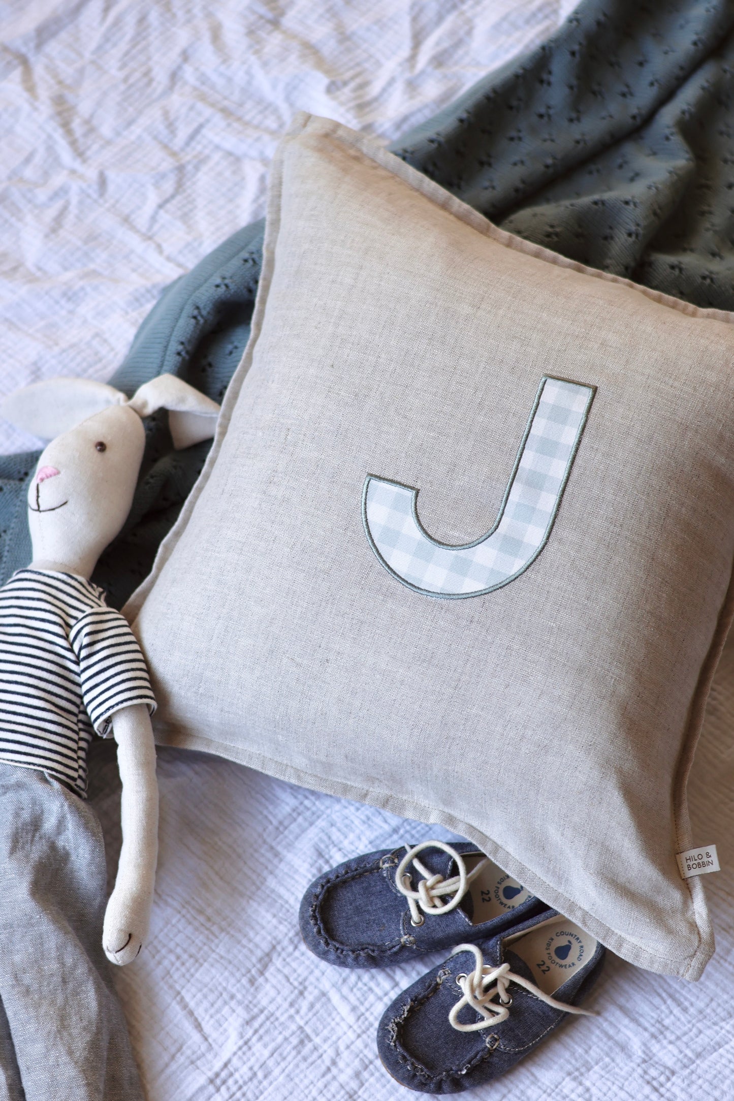Gingham Letter Pure Linen Cushion