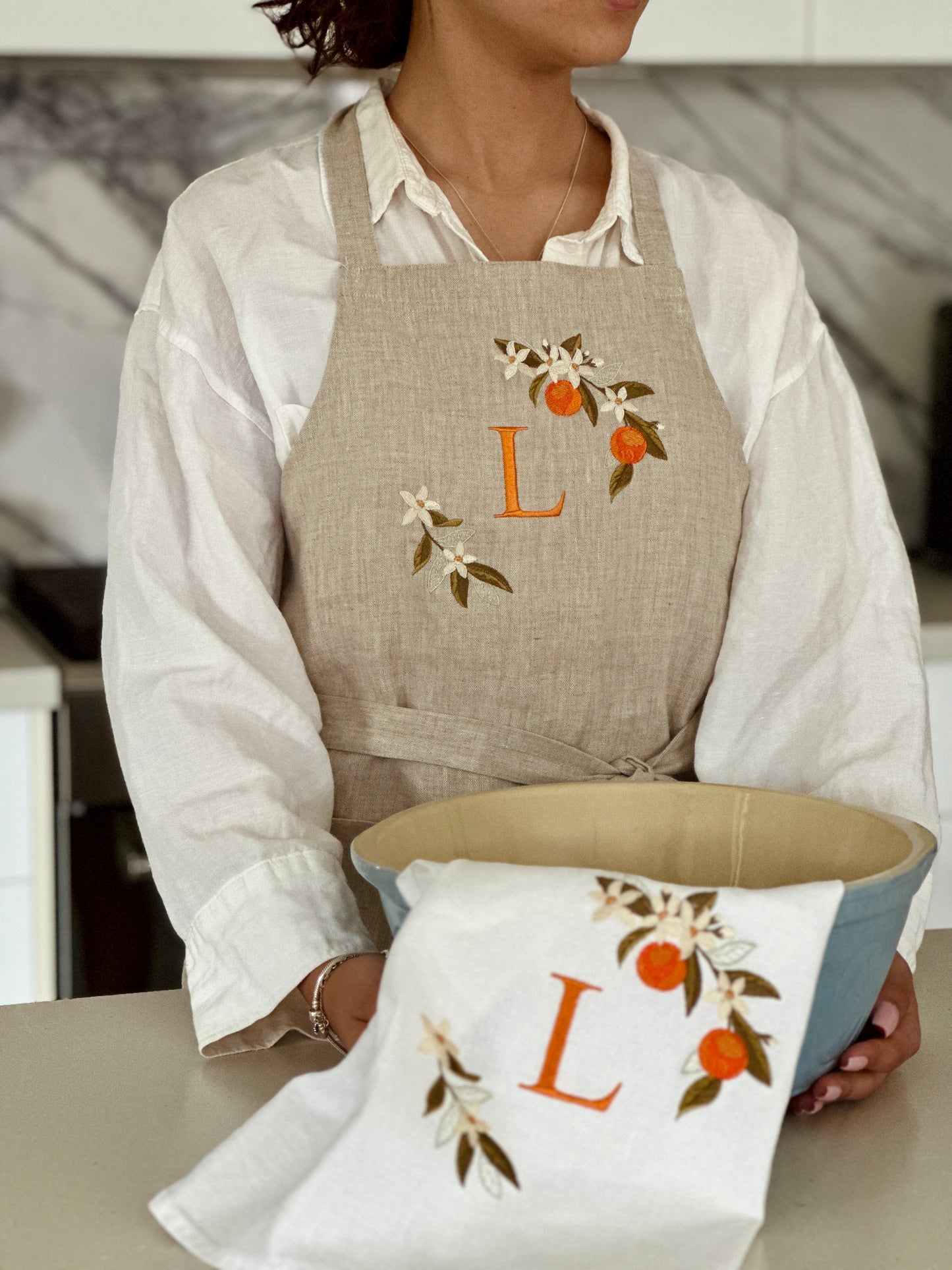 Linen Apron- Orange blossom