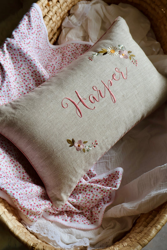 Pink Piped Cushion Cover