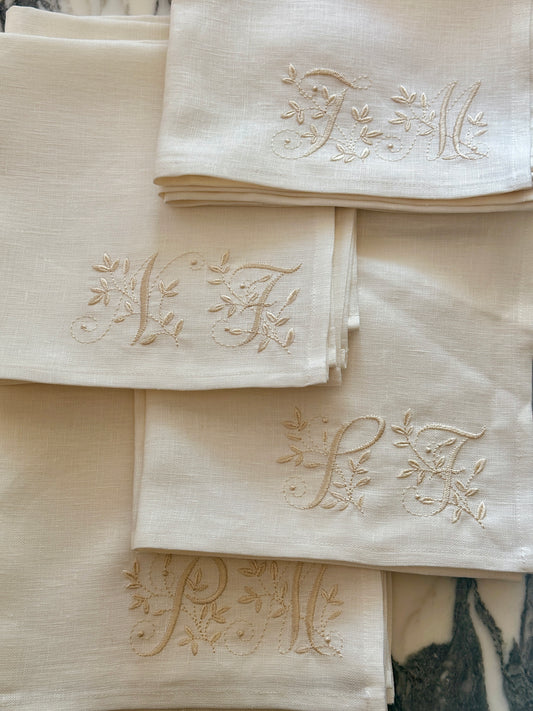 Pure Linen Monogrammed Napkins – Vintage French Embroidery