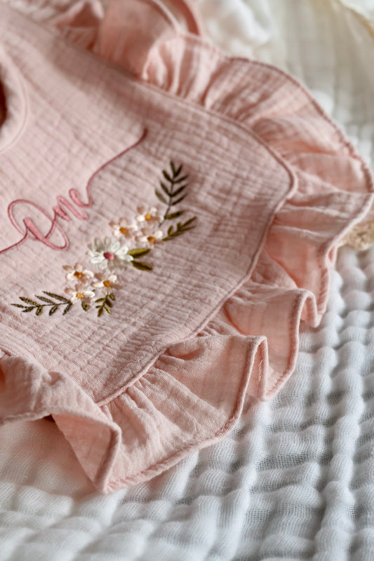 The keepsake ruffle bib- First Birthday