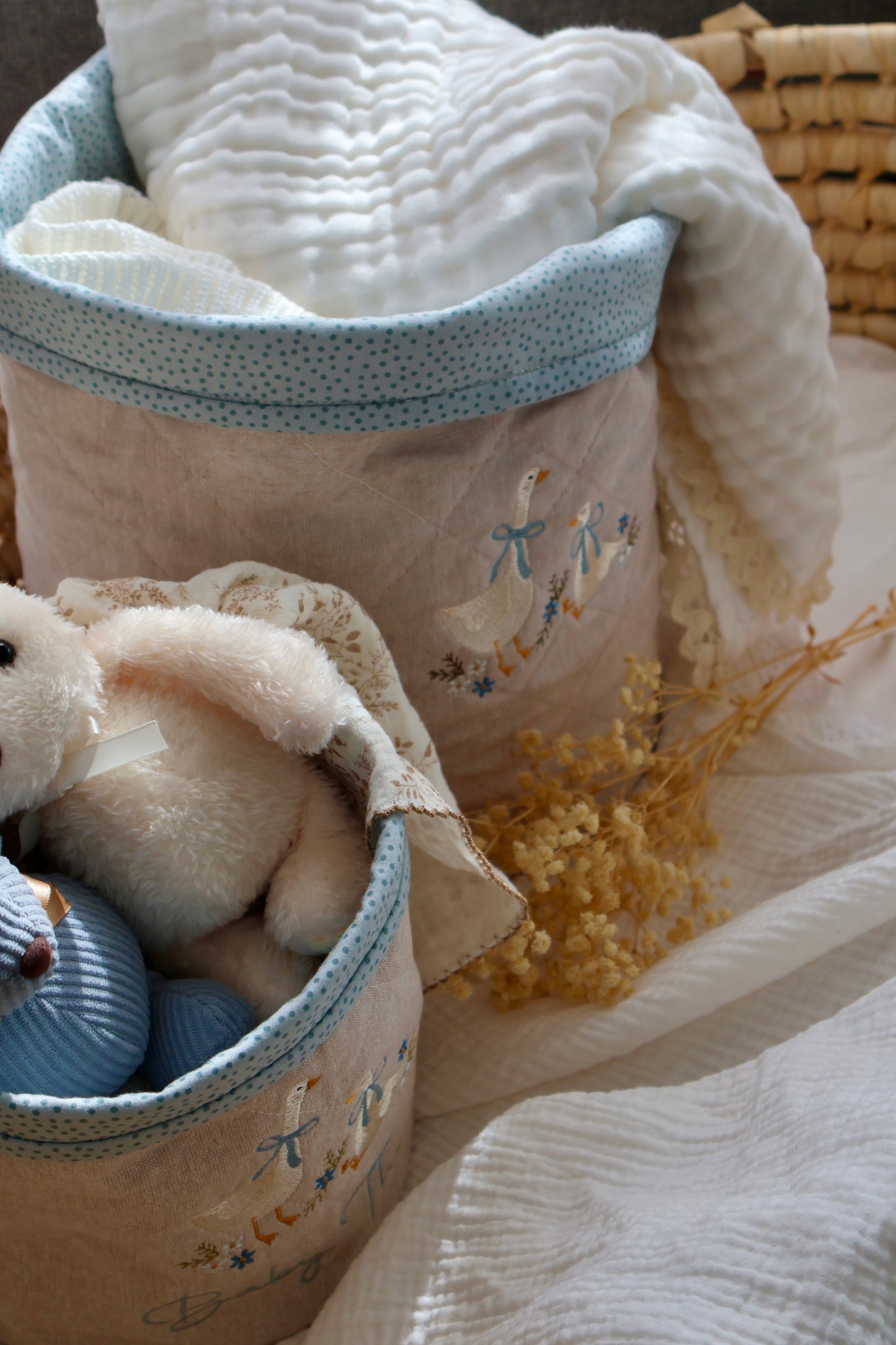 Quilted Linen Basket- Geese