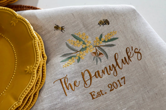 Linen Tea towel- Wattle Edition