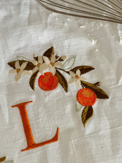 Orange blossom Linen Tea towel