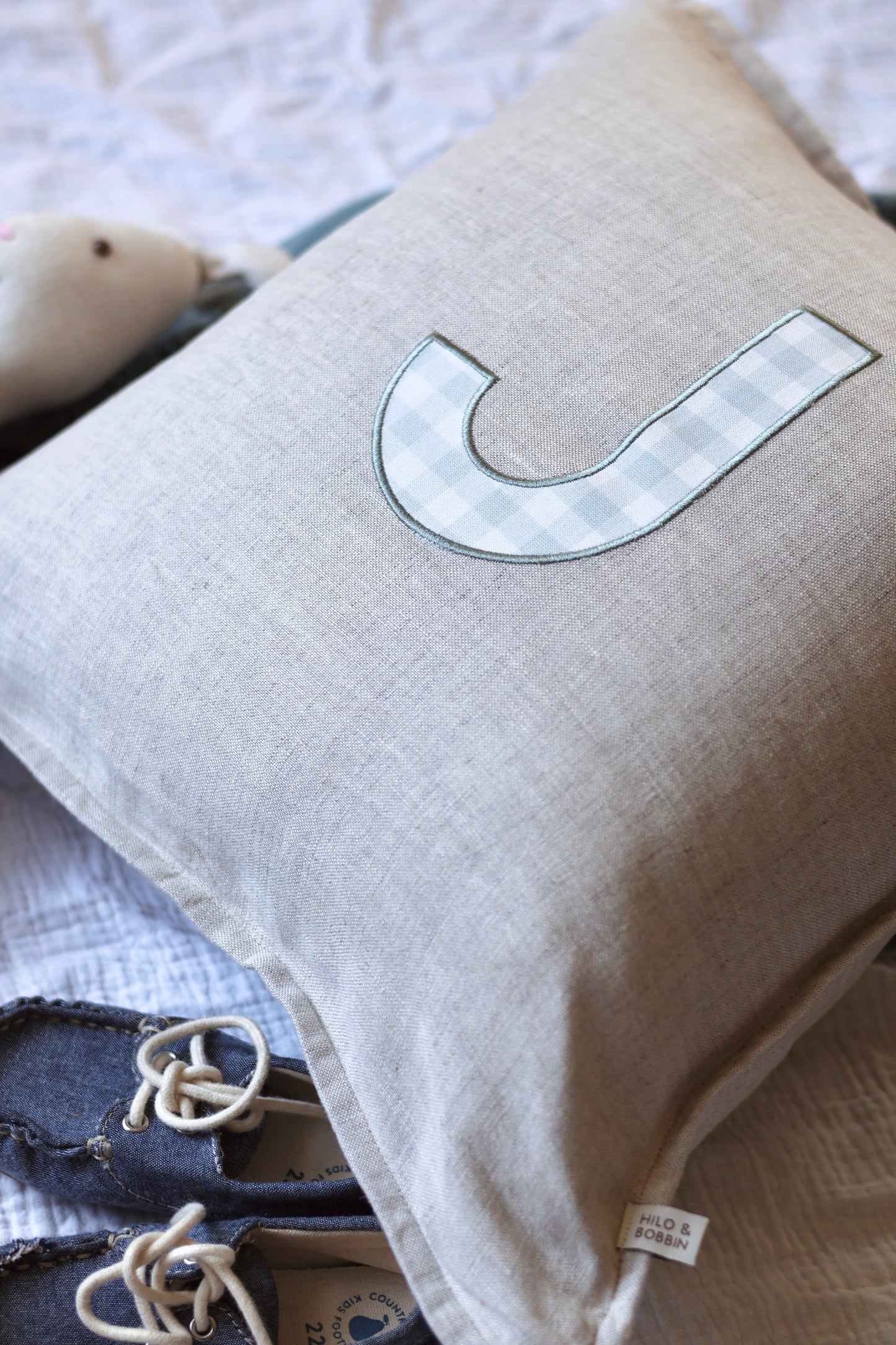 Gingham Letter Pure Linen Cushion