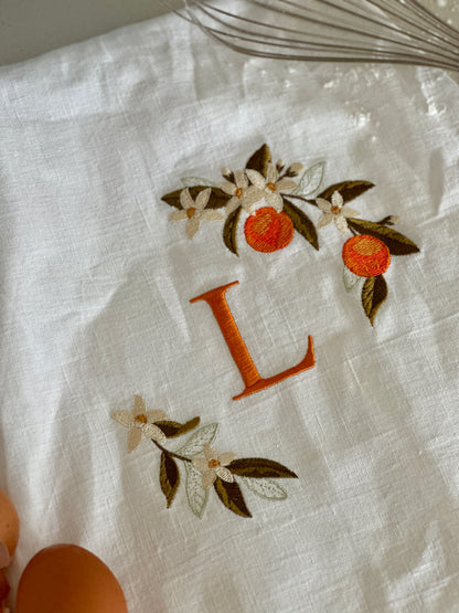 Orange blossom Linen Tea towel