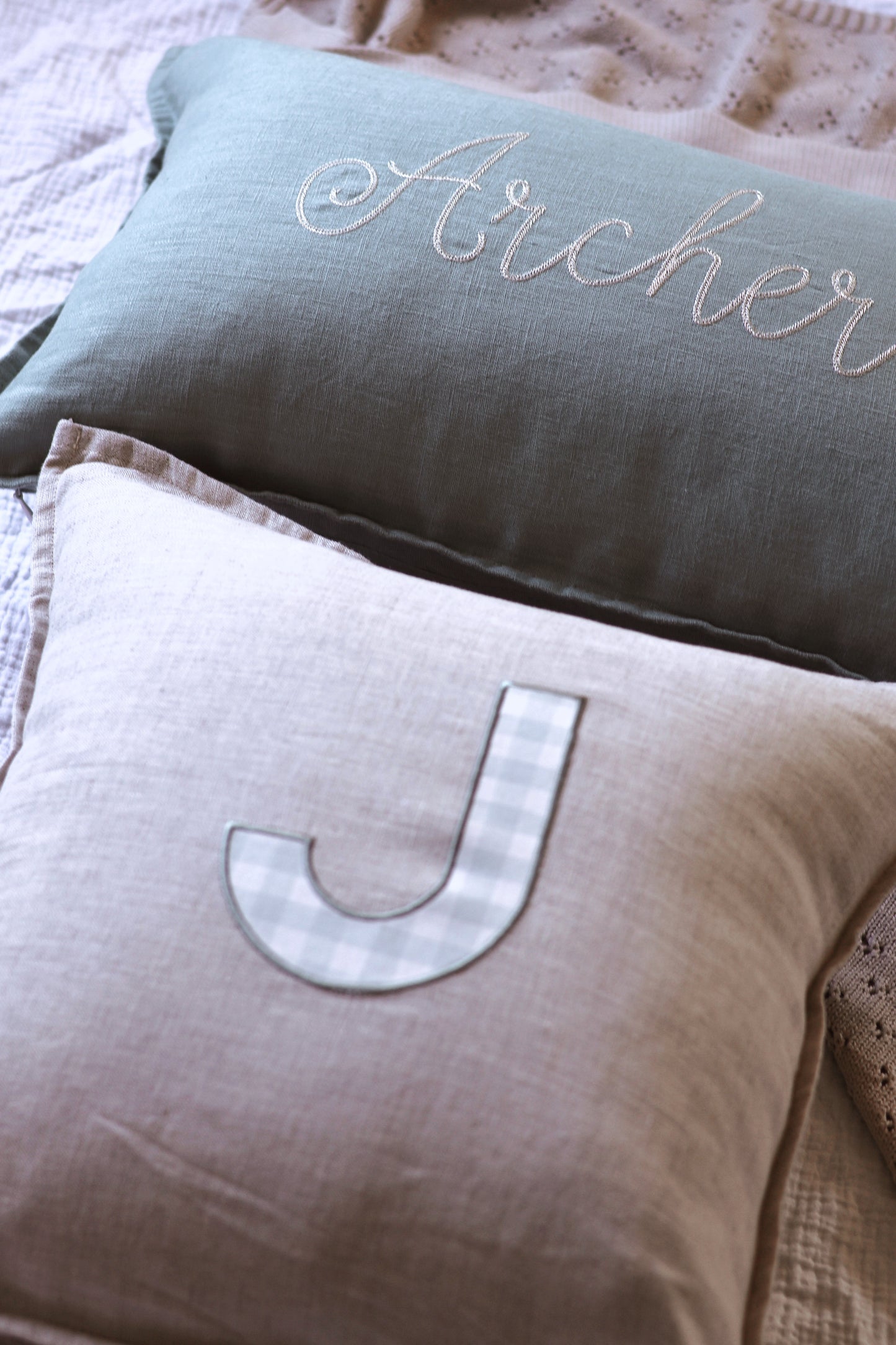 Gingham Letter Pure Linen Cushion