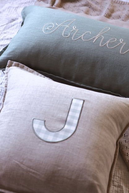 Gingham Letter Pure Linen Cushion