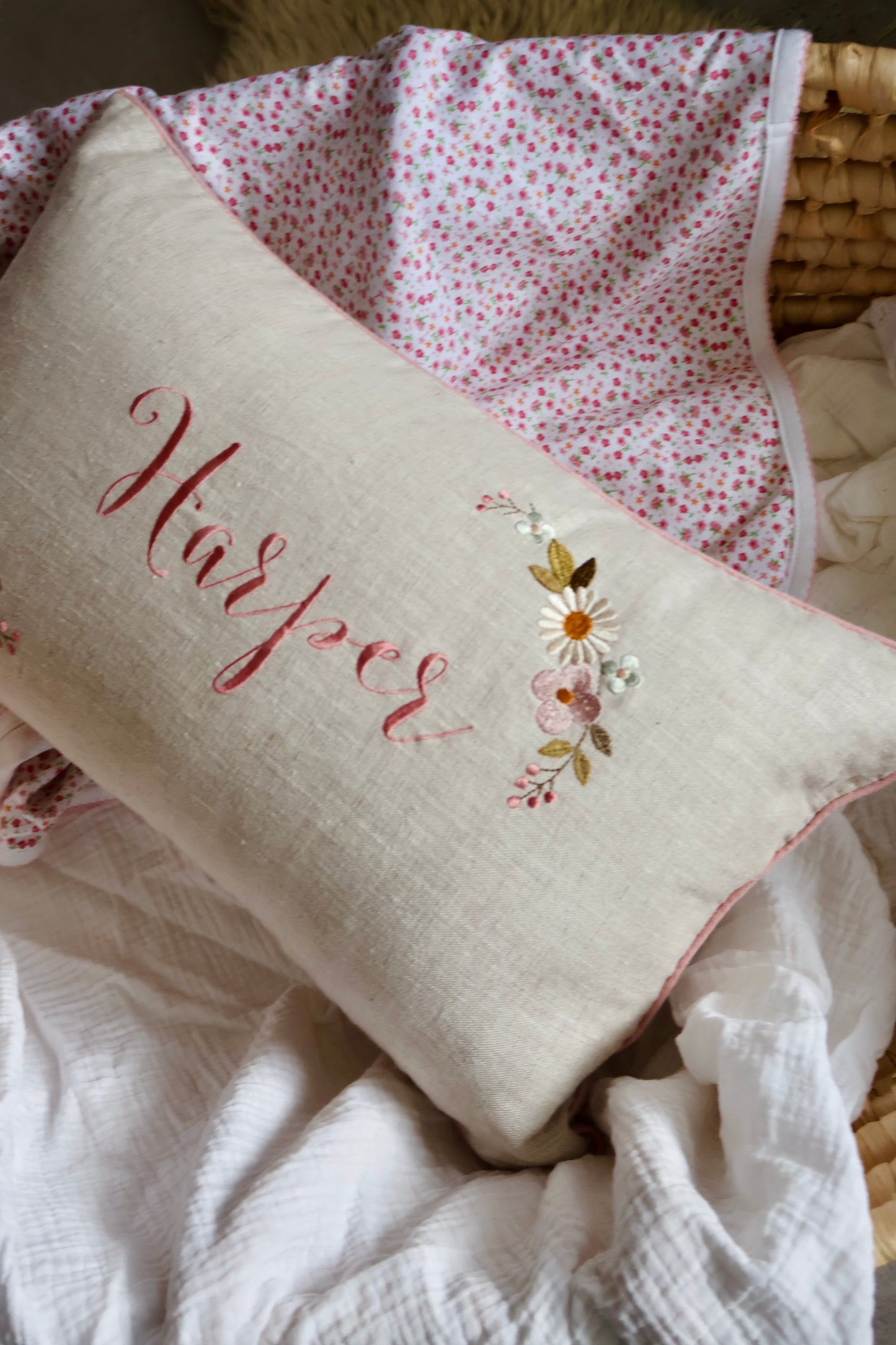 Pink Piped Cushion Cover