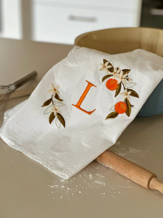 Orange blossom Linen Tea towel