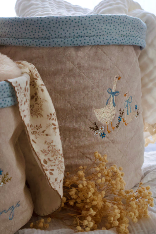 Quilted Linen Basket- Geese