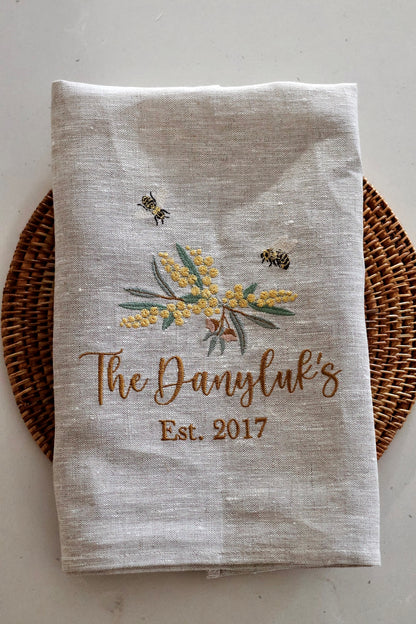 Linen Tea towel- Wattle Edition