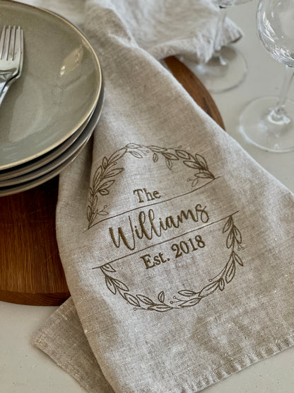 Pure Linen Tea towel- Wreath Edition