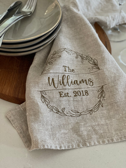 Pure Linen Tea towel- Wreath Edition