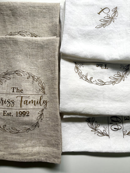Pure Linen Tea towel- Wreath Edition