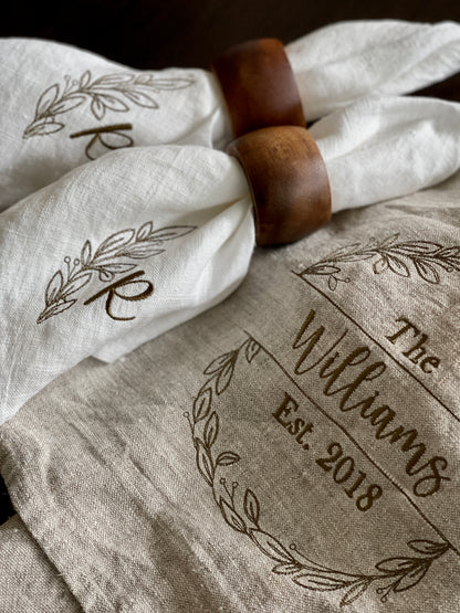 Pure Linen Tea towel- Wreath Edition